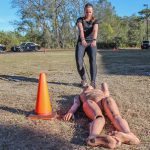 Participant dragging dummy