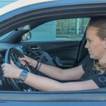 Participant puts hands on wheel